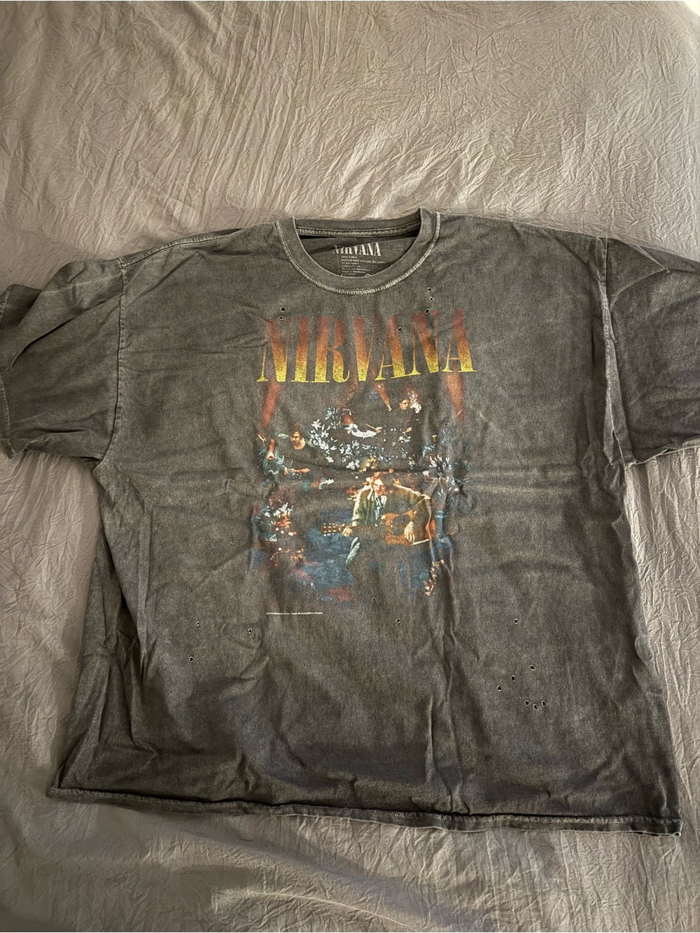NIRVANA Black Vintage-Style Band Tee with Yellow-Orange Logo
